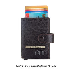 Otomatik Mekanizmalı Ekstra Akordiyon Kartlıklı Hakiki Deri Cüzdan Kahverengi - 3