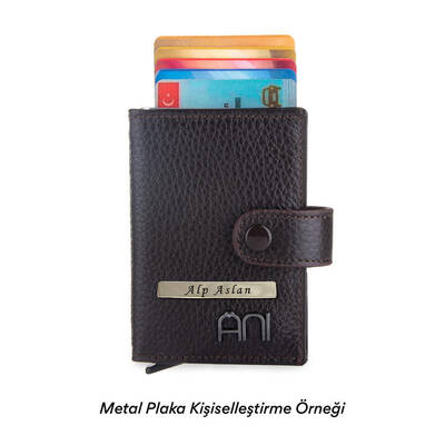 Otomatik Mekanizmalı Ekstra Akordiyon Kartlıklı Hakiki Deri Cüzdan Kahverengi - 3