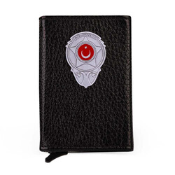 Otomatik Mekanizmalı Gri Renk Yeni Özel Güvenlik Mini Rozetli Deri Kartlık Siyah