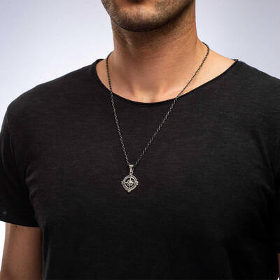 Pusula Model 925 Ayar Gümüş Erkek Kolye (Kalın Zincirli) - 2