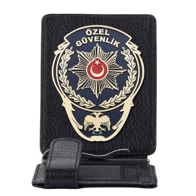Sarı Renk Özel Güvenlik Rozetli Para Tokalı Kartlık Cüzdan Siyah