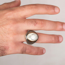 Sedef Üzerine Ay-Yıldızlı 925 Ayar Gümüş Yüzük - 4