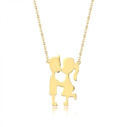 Sevgili Motifli Gold Kadın Kolye