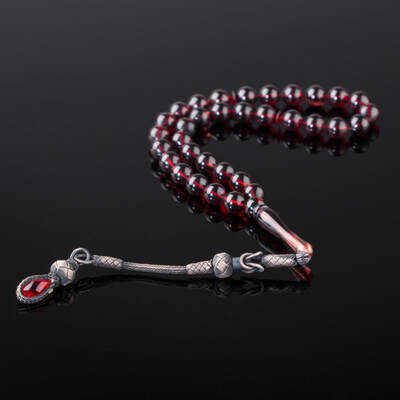 Sığırcık Kesim Karışık Kırmızı Hareli Sıkma Kehribar Tesbih - 2