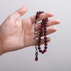 Sığırcık Kesim Karışık Kırmızı Hareli Sıkma Kehribar Tesbih - 3