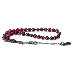 Sığırcık Kesim Karışık Kırmızı Hareli Sıkma Kehribar Tesbih - 4