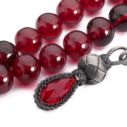 Sığırcık Kesim Karışık Kırmızı Hareli Sıkma Kehribar Tesbih - 5