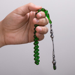 Sığırcık Kesim Yeşil Sıkma Kehribar Tesbih - 3