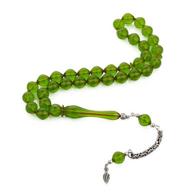 Sıkma Kehribar Sığırcık Kesim Gümüş Püsküllü Tesbih - 1