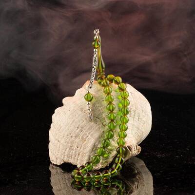 Sıkma Kehribar Sığırcık Kesim Gümüş Püsküllü Tesbih - 5