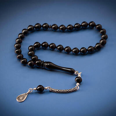 Sıkma Kehribar Sığırcık Kesim Tuğra Püsküllü Tesbih - 4