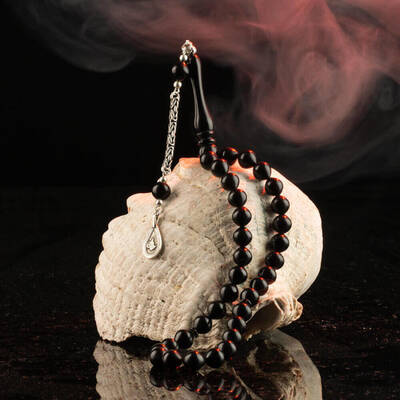 Sıkma Kehribar Sığırcık Kesim Tuğra Püsküllü Tesbih - 5