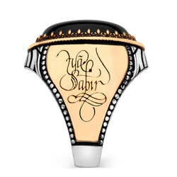 Siyah Oniks Taşlı Ya Sabır Yazılı Gümüş Erkek Yüzük - 2