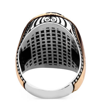 Siyah Oniks Taşlı Ya Sabır Yazılı Gümüş Erkek Yüzük - 4