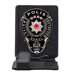 Siyah Renk Polis Rozetli Para Tokalı Kartlık Cüzdan Siyah - Thumbnail