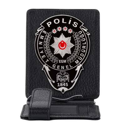 Siyah Renk Polis Rozetli Para Tokalı Kartlık Cüzdan Siyah