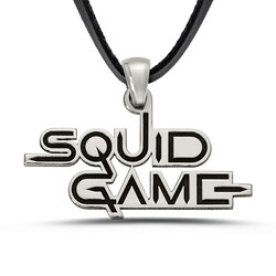 Squid Game Kolyesi 925 Ayar Gümüş Erkek Siyah Deri İpli - 1