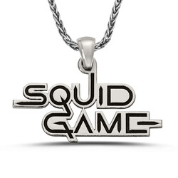 Squid Game Kolyesi 925 Ayar Gümüş Erkek Siyah Zincirli Model1 - 1