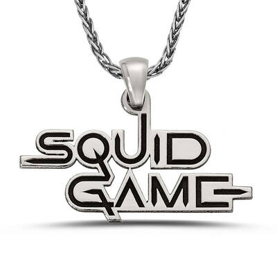 Squid Game Kolyesi 925 Ayar Gümüş Erkek Siyah Zincirli Model1 - 1