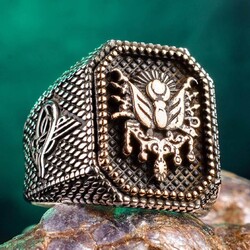 Tuğra Figürlü Osmanlı Arması Gümüş Erkek Yüzüğü - Thumbnail