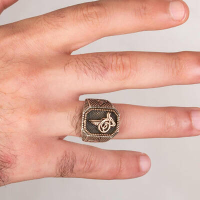 Tuğra Figürlü Osmanlı Tuğrası Gümüş Erkek Yüzüğü - 3