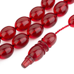 Usta İşi Arpa Kesim Kırmızı Sıkma Kehribar Tesbih - 2