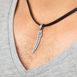 Vav Motifli Elif Gümüş Erkek Kolye - 2