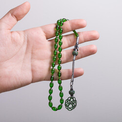 Yeşil Kazazlı Sıkma Kehribar Tesbih - 3