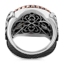 Yeşil Taş Çevrili Özel Tasarım Gümüş Erkek Yüzük - 3