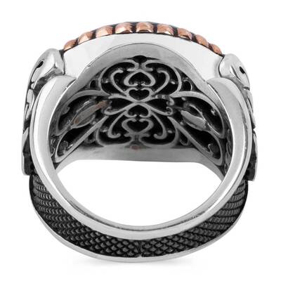 Yeşil Taş Çevrili Özel Tasarım Gümüş Erkek Yüzük - 3