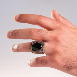 Yeşil Zirkon Taşlı Hz Süleyman Mührü Figürlü Erkek Yüzük - 5