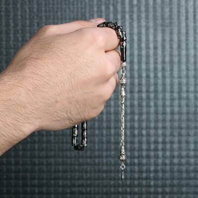 Yoğun İşlemeli Tuğra Püsküllü Oltu Taşı Tesbih - 2