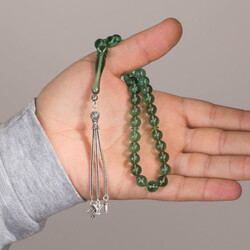 Yuvarlak Kesim Yeşil Renk Sıkma Kehribar Tesbih - 3