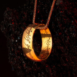 Anı Yüzük - Yüzüklerin Efendisi Güç Yüzükleri Kolyesi Açık Gold Renk Zincirli Model1