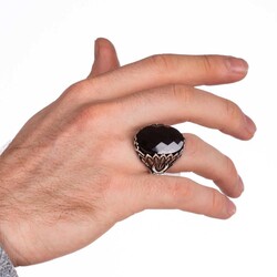 Zülfikar ve Mızrak Motifli Siyah Zirkon Taşlı Gümüş Erkek Yüzük - 4